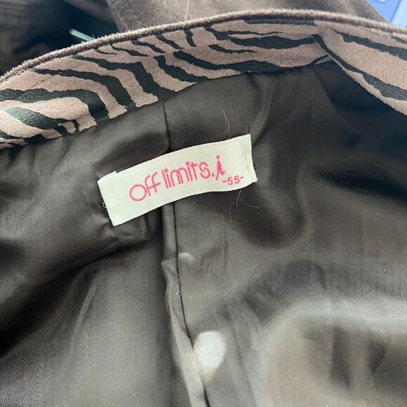 Vintage Y2K Off Limits Brown Zebra Trim Suede Bomber Jacket Sz XS - Picture 3 of 4